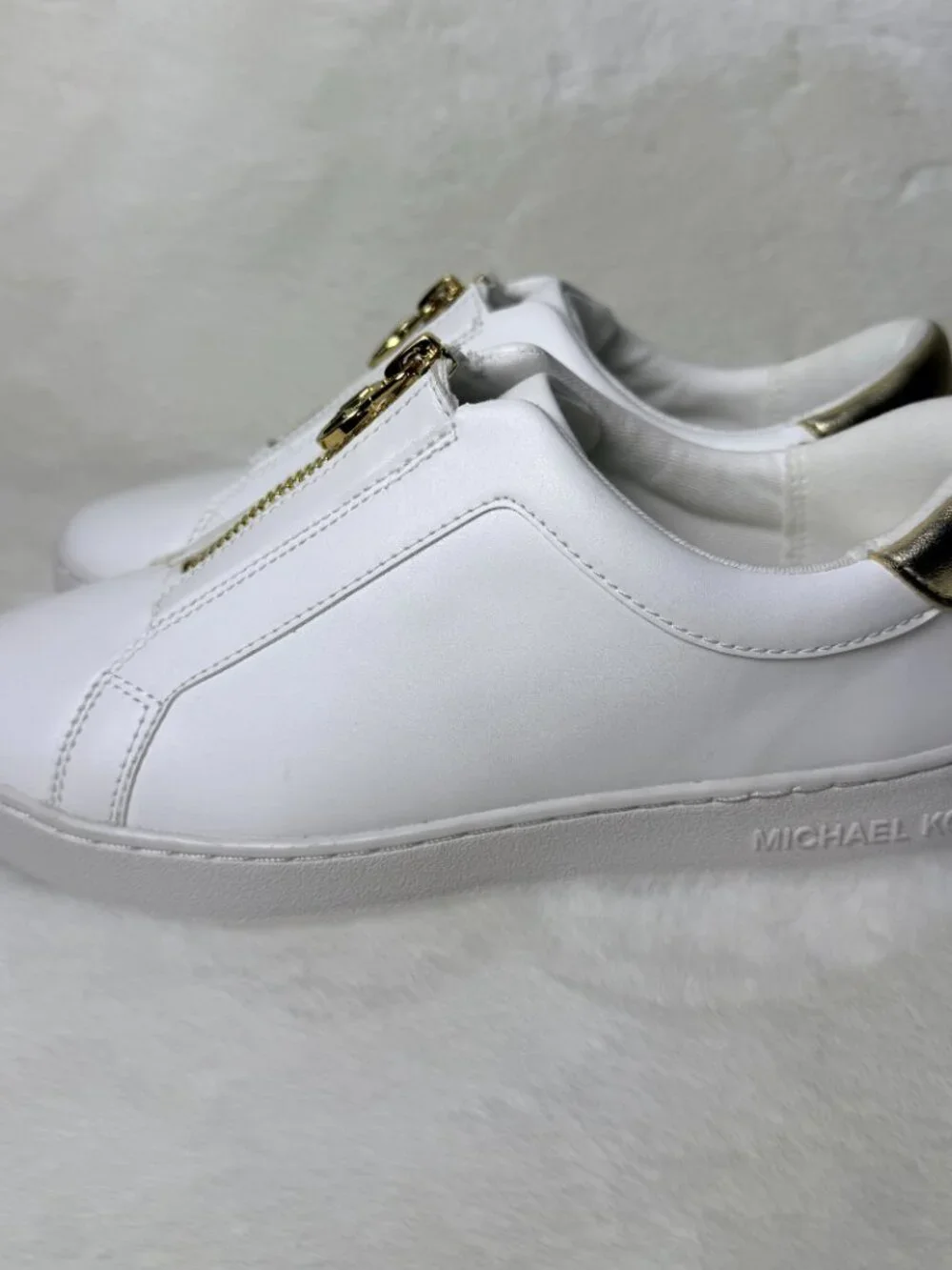 Michael Kors Keaton White Leather  Sneakers with Gold Hardware